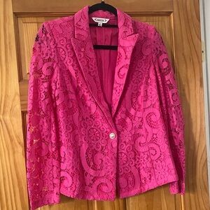 NWOT Nanette Lepore Bright  Pink Lace Blazer